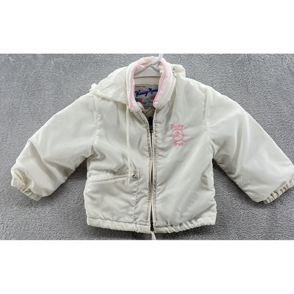 VTG Winning Moves Jacket Girls 2T Windbreaker Full Zip White Pink Retro Horse